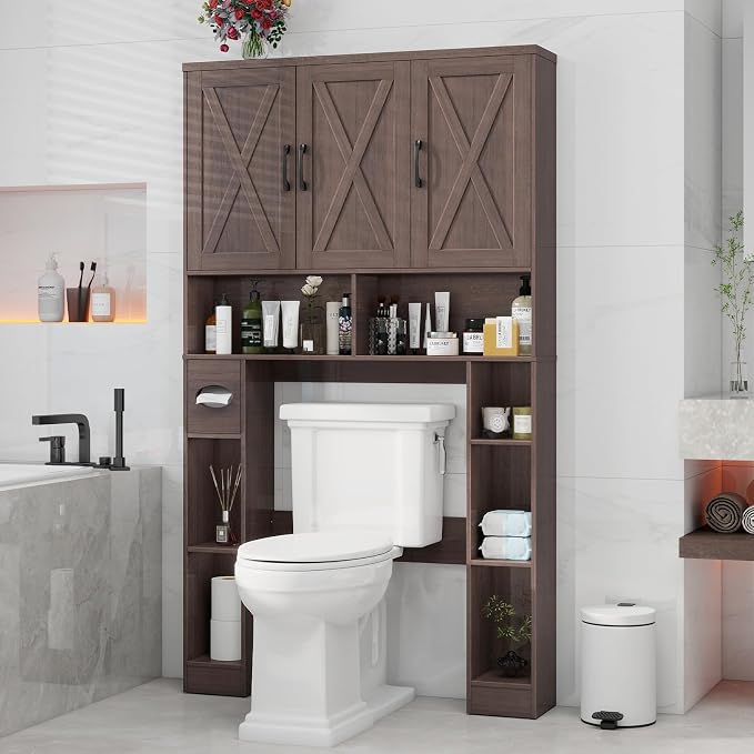 Over The Toilet Storage Cabinet, Farmhouse Toilet Cabinet Rack - Image 7