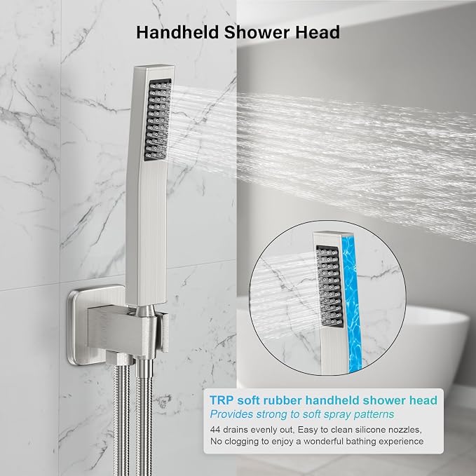 Shower Faucet Set Bathroom Square Rain Shower Head and Handle Set, Wall Mounted - Image 5