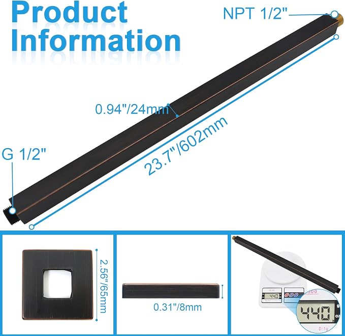 Shower Arm with Flange 24 Inches Ceiling Mount Square Straight Extender - Image 6