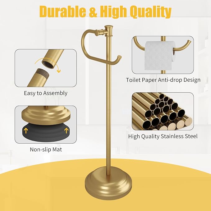 BESy Toilet Paper Holder Free Standing Bathroom Toilet Tissue Holder Stand - Image 9