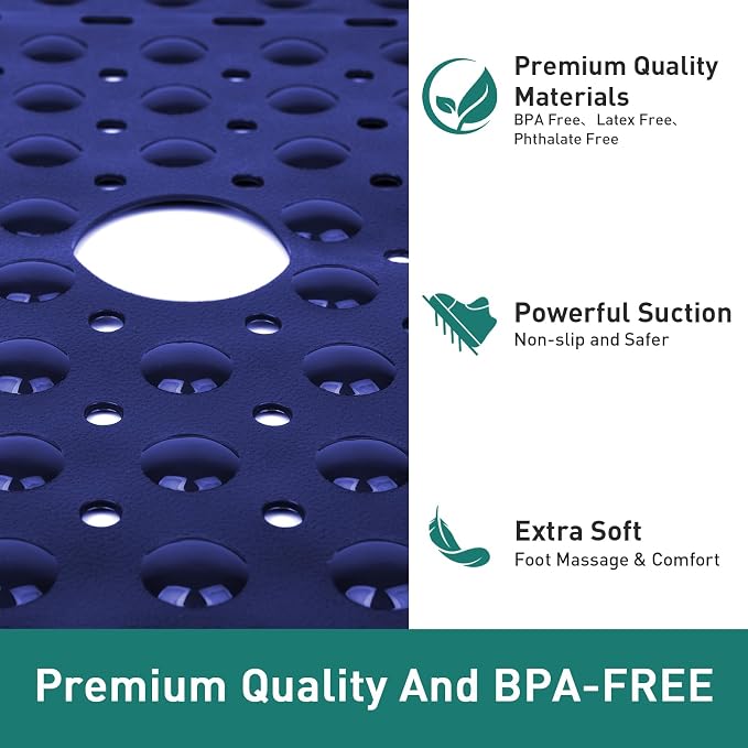 Large Navy Blue Square Shower Mat Non Slip 27 x 27 Inch, Soft Bath Mat Tub Mat - Image 6