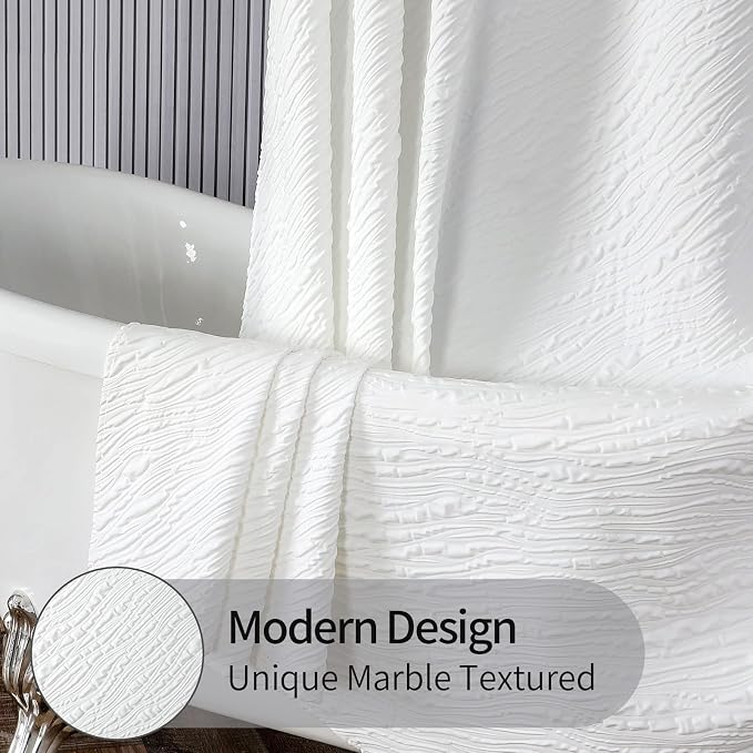 MitoVilla White Fabric Shower Curtain 72 x 78, Farmhouse Long Modern Geometric - Image 3