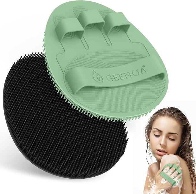 Soft Silicone Bath Gloves 2PC, 360° Anti-Slip & Enlarged Silicone Body Scrubber by GEENOA