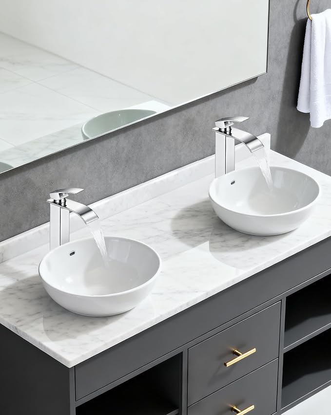 LIFG Chrome Vessel Sink Faucet, Tall Waterfall Bathroom Faucet, Single Handle - Image 6