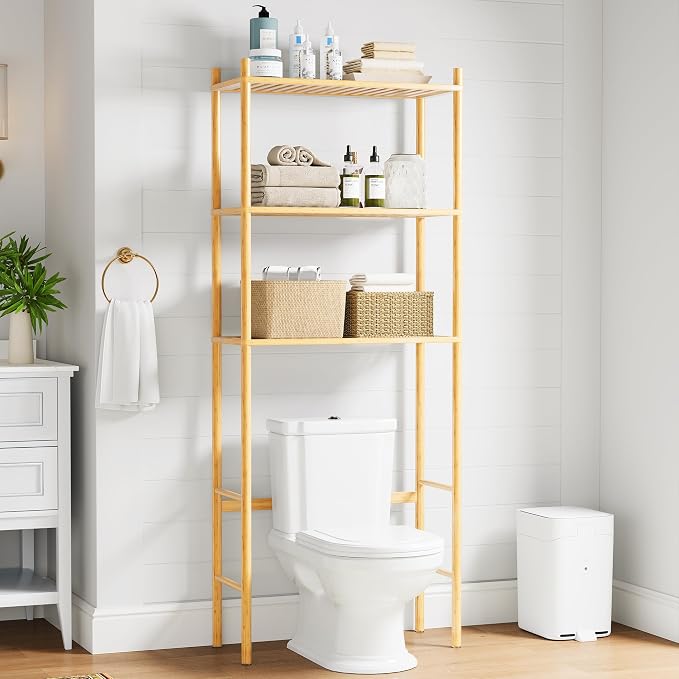 3 Tier Over The Toilet Organizer Rack Bamboo, Freestanding Bathroom Toilet by Unknown