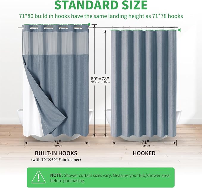 Long No Hooks Needed Linen Textured Shower Curtain - Image 6
