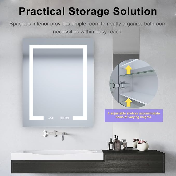 24" x 30" LED Lighted Medicine Cabinet - Image 5