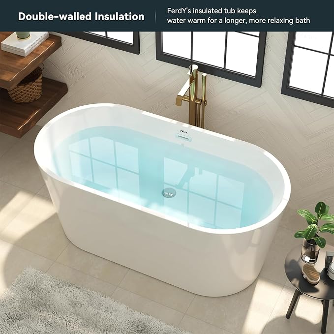 FerdY Shangri-La 55" Acrylic Freestanding Bathtub, Small Classic Oval Shape - Image 6