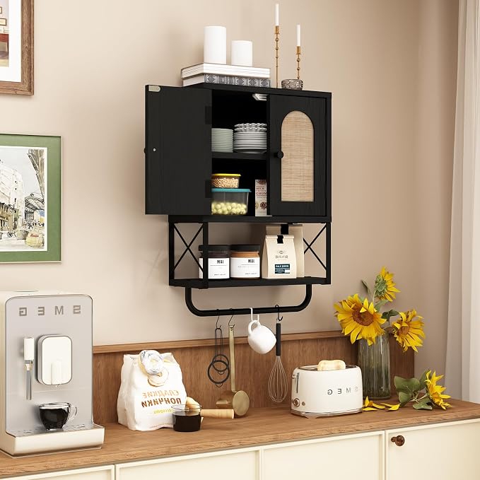 RUSTOWN Rattan Bathroom Wall Cabinet, Boho Over The Toilet Storage Cabinet - Image 6