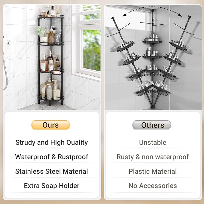 ELYKEN Corner Shower Caddy Standing, 4 Tier Rustproof Metal Shower Organizer - Image 7