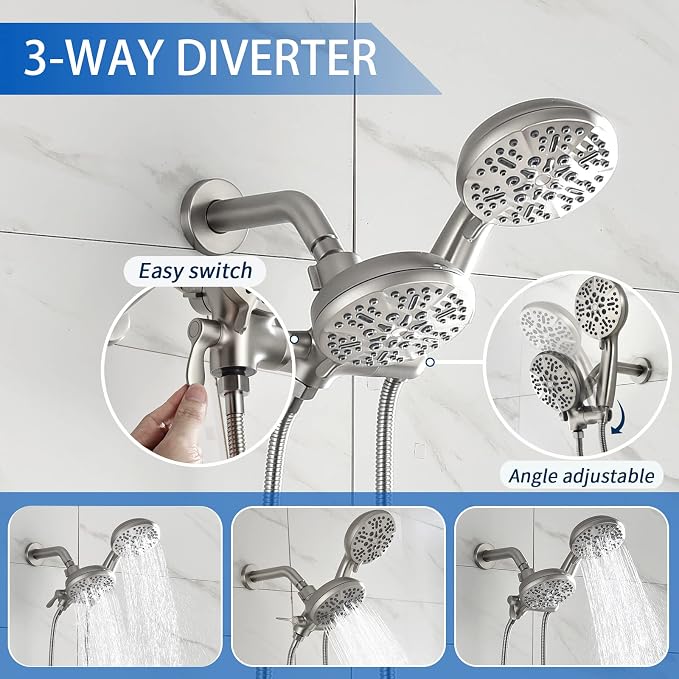 Dual Shower Faucet Set with Valve High Pressure Dual 2 in 1 Shower Combo Set - Image 4