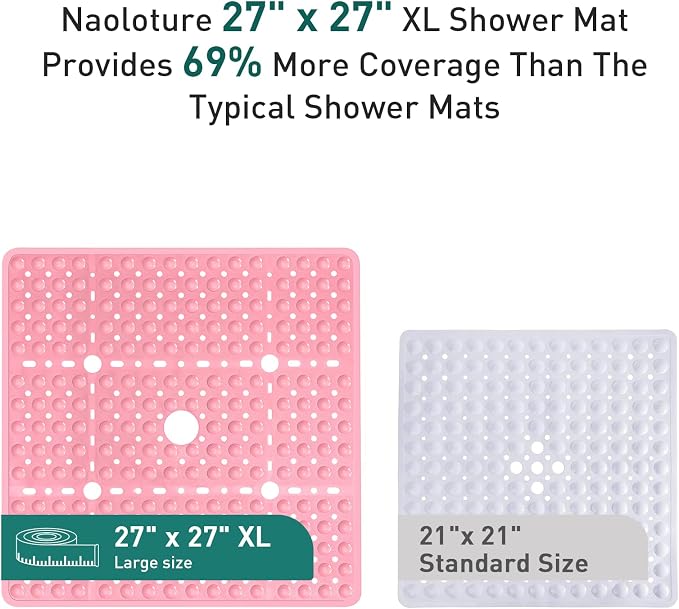 Large Pink Square Shower Mat Non Slip 27 x 27 Inch, Soft Bath Mat Bathtub Mat - Image 3
