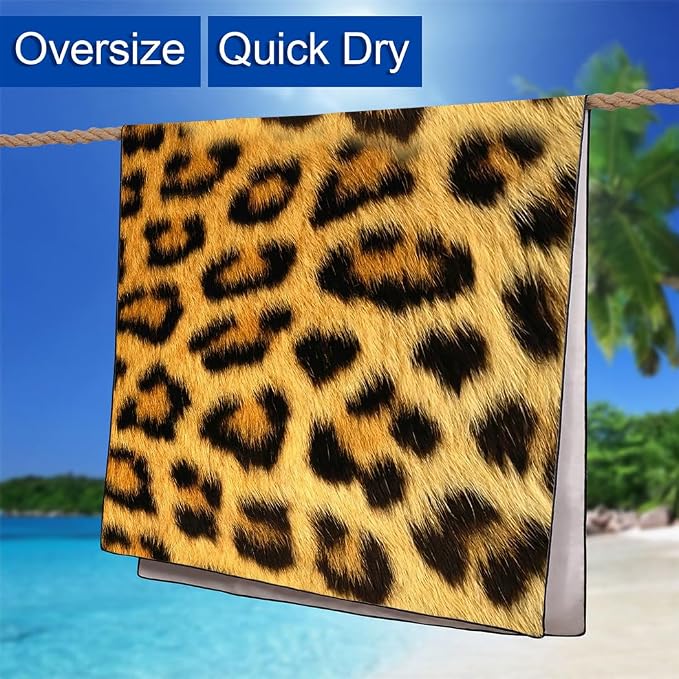 Leopard Print Yellow Black Beach Towel 36"x72" Quick-Dry Sand-Free Lightweight - Image 6