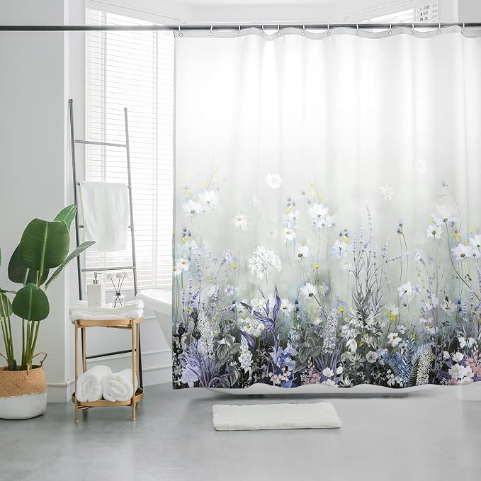 Bohemian Shower Curtain, Boho Floral Print Water Repellent Polyester Fabric - Image 3