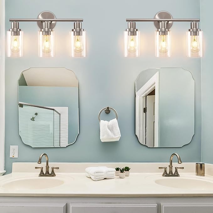 DLLT 3-Light Bathroom Light Fixtures: Nickel Modern Vanity Lights - Image 2