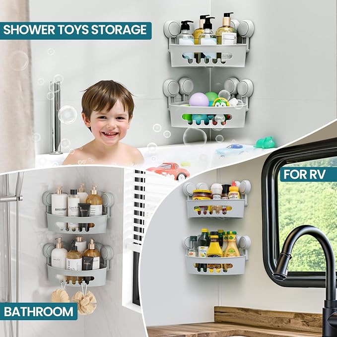 TAILI Suction Corner Shower Caddy, Bathroom Shower Shelf Storage Basket Wall - Image 5