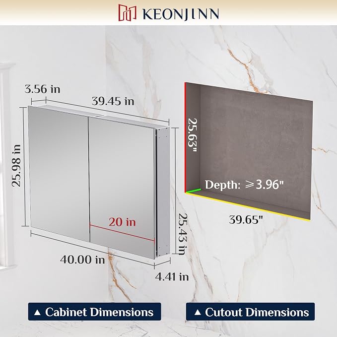 Keonjinn 40 x 26 Inch Medicine Cabinet, Assembly Required, Lightweight - Image 2