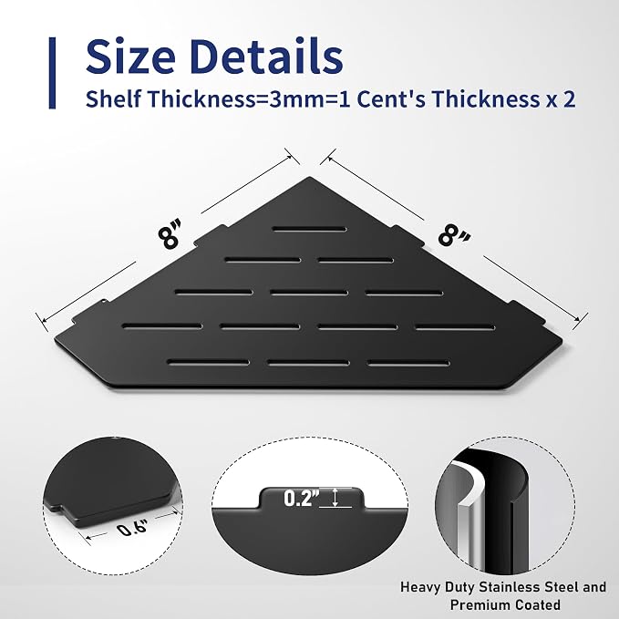 Corner Shower Shelf, 304 Stainless Steel Pentagonal Heavy Duty Floating Corner - Image 2
