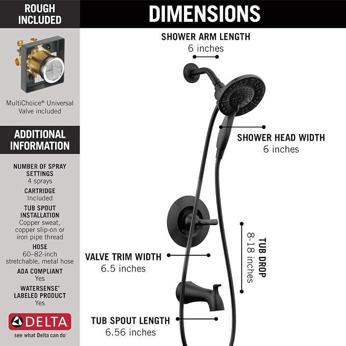 Delta Arvo 14 Series Matte Black Bathtub Shower Faucet Set - Image 3