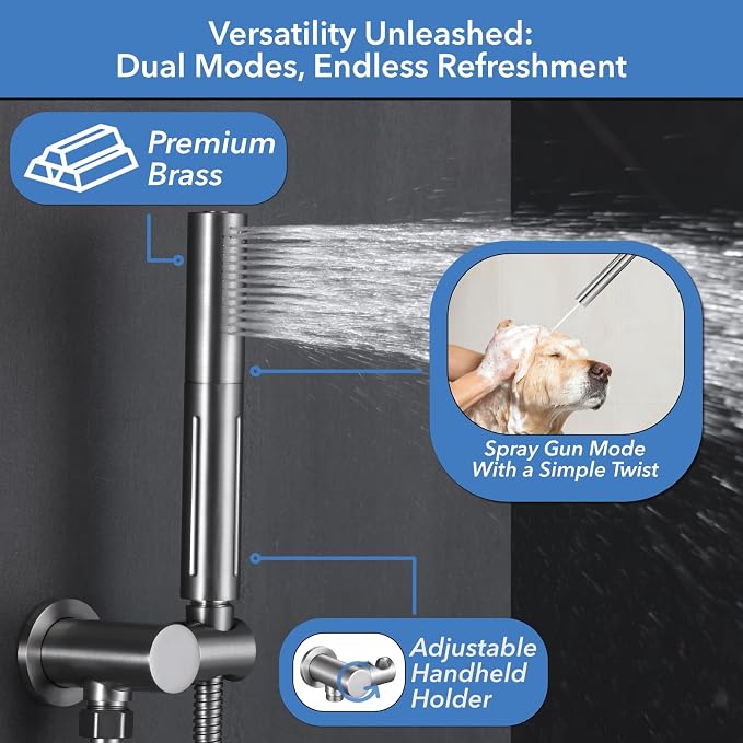VANFOXLE Shower Faucet Set Brushed Nickel Shower System, Push Button Diverter - Image 5