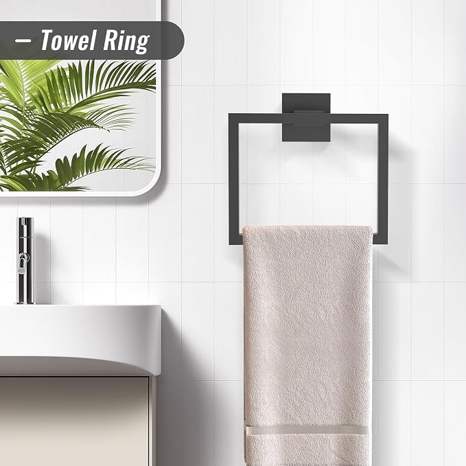 YACVCL 5 Pieces Matte Black Bathroom Hardware Accessorie Set 23.6 Inch Towel - Image 4