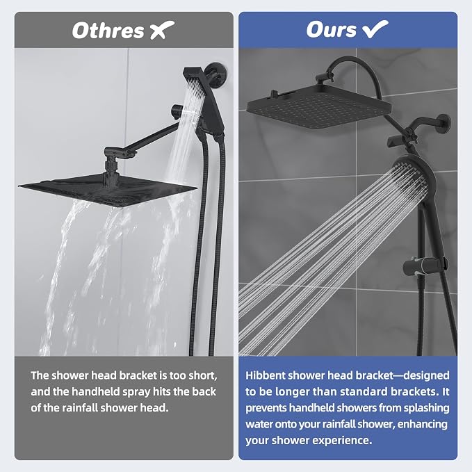 Hibbent Upgraded cUPC Certified 13'' Shower Head Combo, High Pressure 5 Spray - Image 5