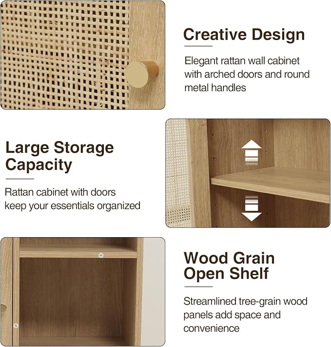 Rattan Bathroom Wall Cabinet, Boho Medicine Wall Cabinet - Image 5