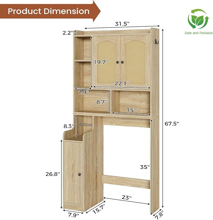 Itaar Over The Toilet Storage Cabinet, Farmhouse Rattan Bathroom Cabinet - Image 2