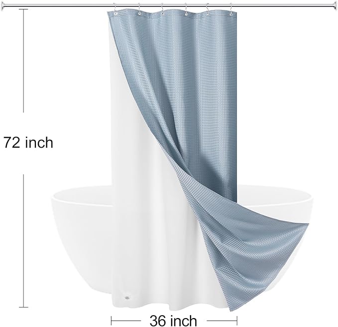 3 in 1 Stall Half Size Blue Shower Curtain Set-36 W x 72 H, Fog Blue Waffle - Image 8