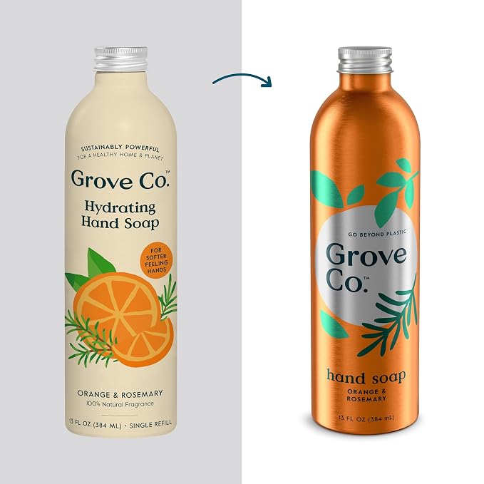 Grove Co. Hydrating Gel Hand Soap Refills + 1 x Reusable Glass Soap Dispenser - Image 2