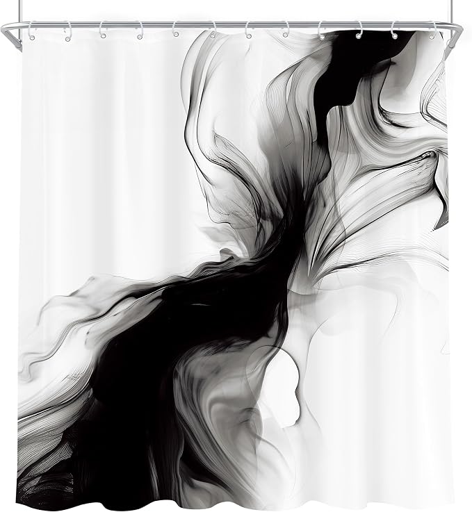 Cinbloo Extra Long Black and White 72Wx84H Shower Curtain Abstract Marble - Image 7