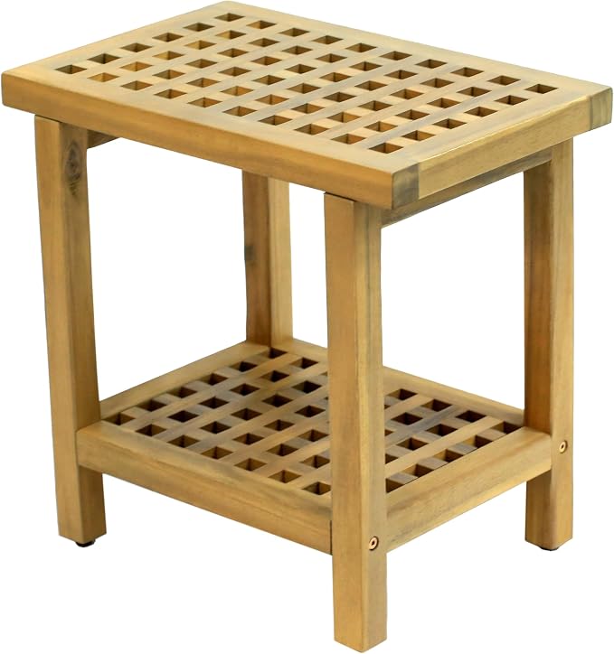 JONATHAN Y STL1003T Armin 18.1" Modern Classic Grid Slat Solid Acacia Wood by JONATHANY