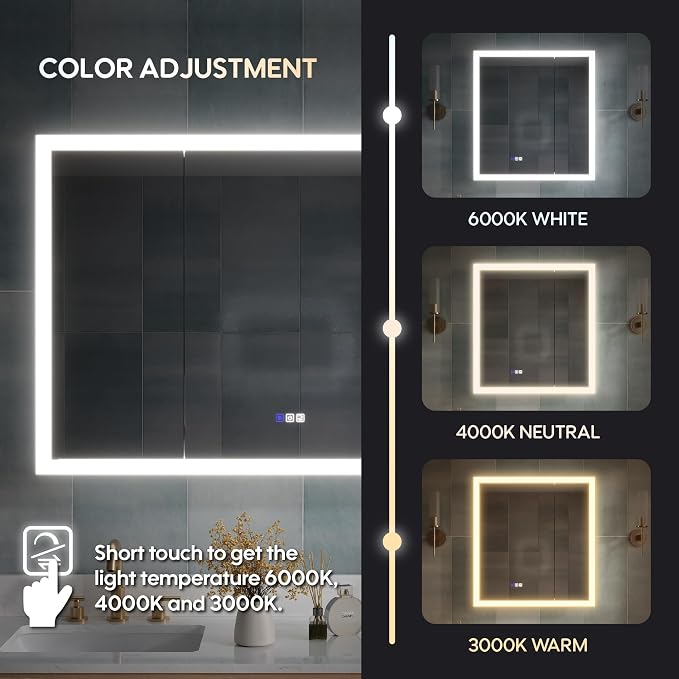 WELLFOR 48 x 32 Inch LED Medicine Cabinet - Image 6
