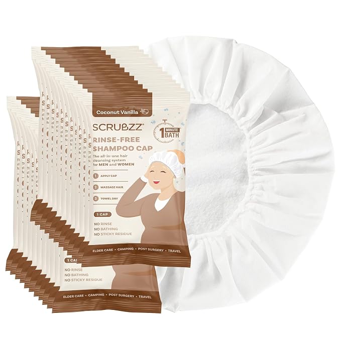 Scrubzz Shampoo Caps No Rinse for Elderly and Bedridden Patients, Rinse Free by Scrubzz