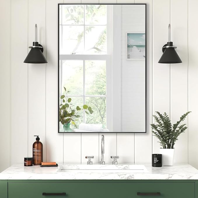 30x36 Inch Black Bathroom Mirror, Copper-Free Mirror, Aluminum Alloy Frame - Image 2