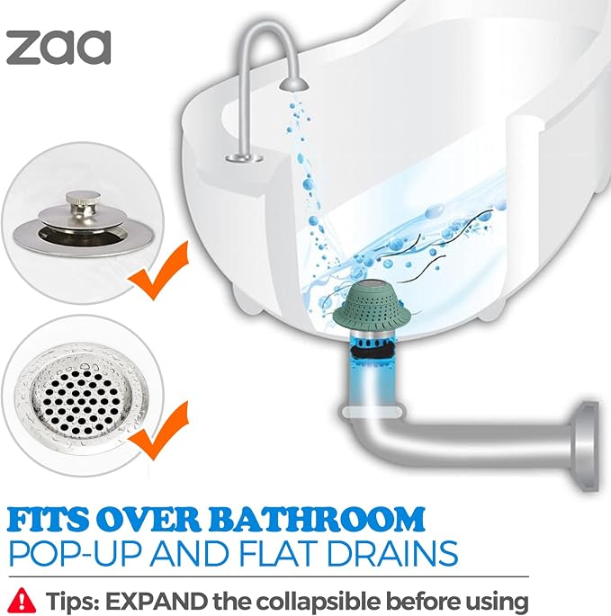 zaa Bathtub Drain Hair Catcher Green Silicone Collapsible Drain Protector - Image 3