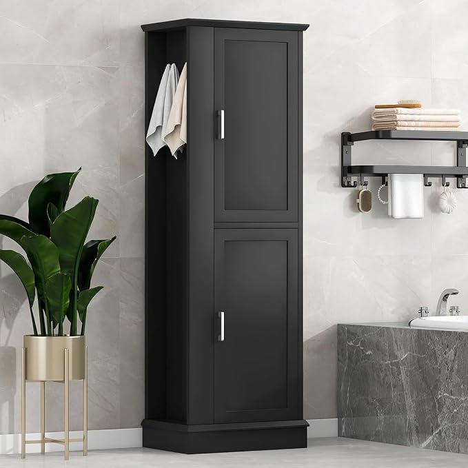 Tall Narrow Storage Cabinet, Wood White Storage Cabinet - Image 3