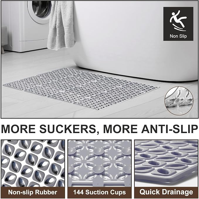Shower Mat Non Slip，24"X24" Bathtub Mat Non Slip Square Shower Mats - Image 2