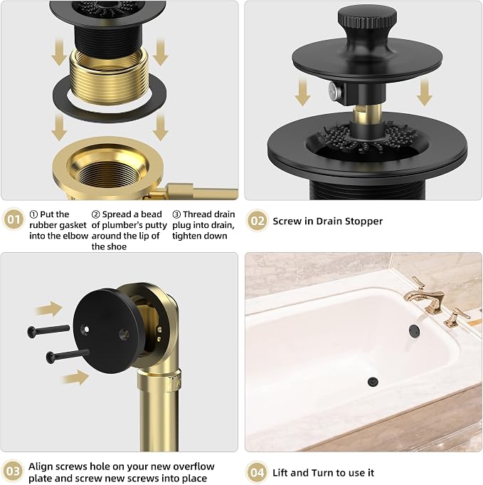 Matte Black Bathtub Drain, Hair Catcher and 2-Hole Overflow Faceplate, 11.5/16 - Image 7