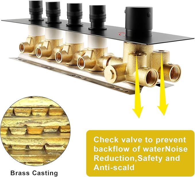 Brass Matte Black 4-Way Thermostatic Shower Diverter Valve - Image 3