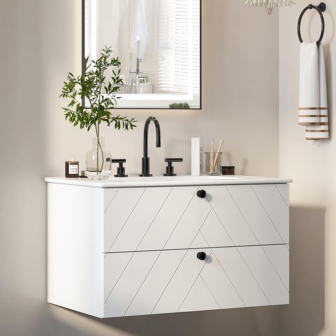 Floating Vanity with Sink 30", Bathroom Vanities Cabinet with White Ceramic Sink - Image 9