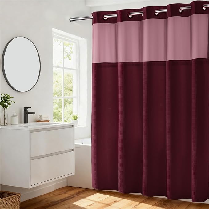River Dream Heavyweight No Hooks Required Dotted Waffle Weave Shower Curtain - by RiverDream