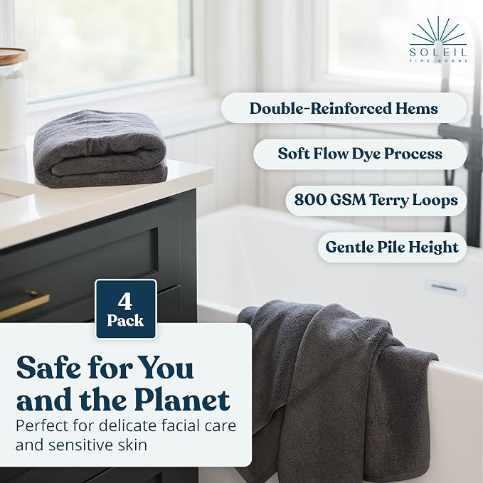 Soleil Fine Goods Luxurious 800 GSM 100% Cotton Bath Towel Set - Image 7