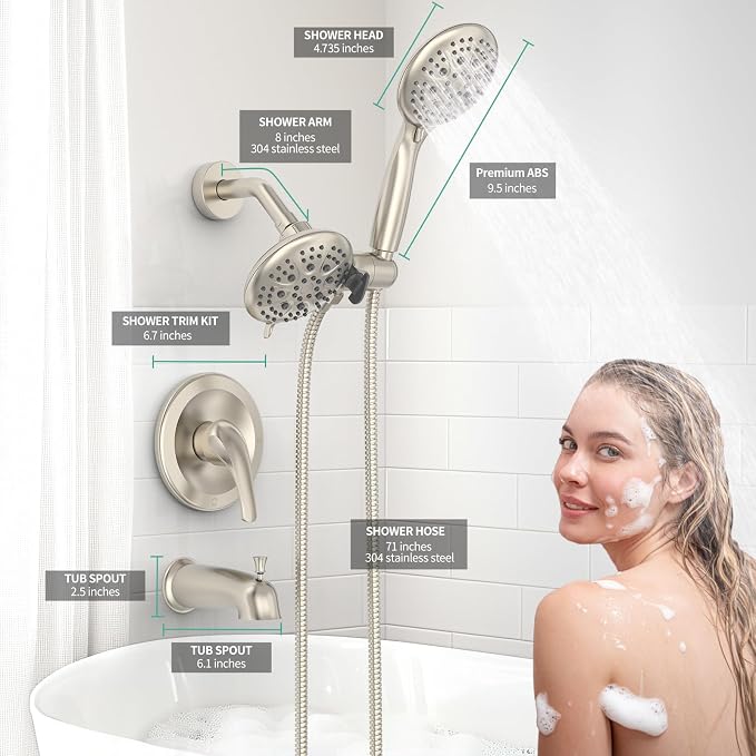 SR SUN RISE Shower System with Tub Spout Rain Shower Tub Set, High Pressure - Image 3