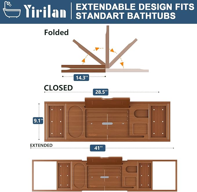 Yirilan Luxury Bathtub Tray Caddy, Expandable Bath Tray, Unique House Warming - Image 3