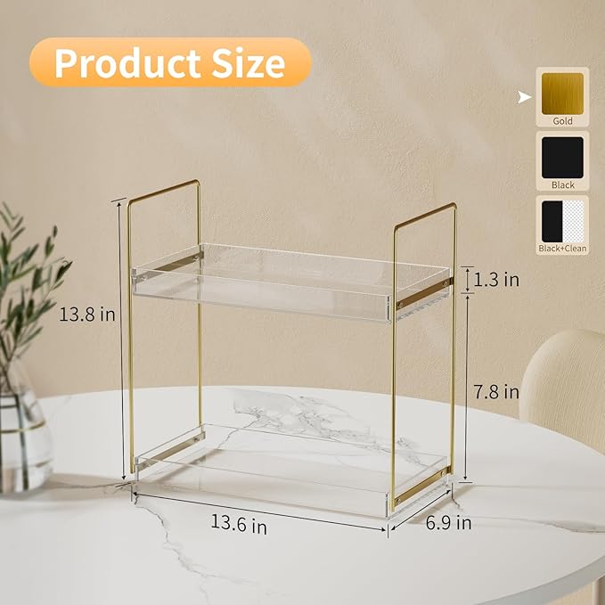 Bathroom Countertop Organizer, 2 Tier Acrylic Tray Vanity Counter Skincare - Image 2