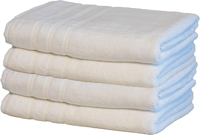Mosobam Luxury Turkish Set of 4 Bath Towels 30X58 White 700 GSM Bamboo Viscose by Mosobam