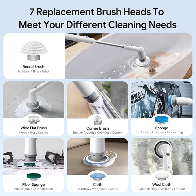 Electric Spin Scrubber, 2025 New Cordless Cleaning Brush, Shower Cleaning Brush - Image 5