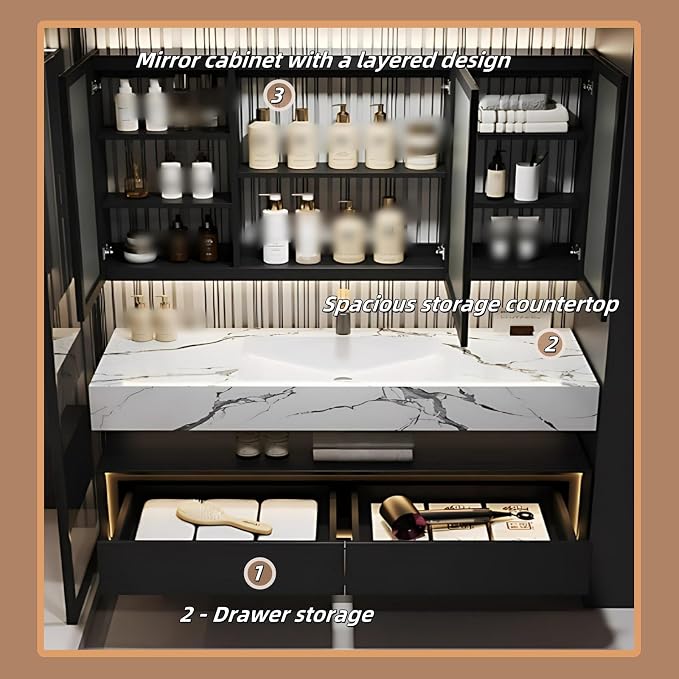 40IN Black Floating Bathroom Vanity - Image 4