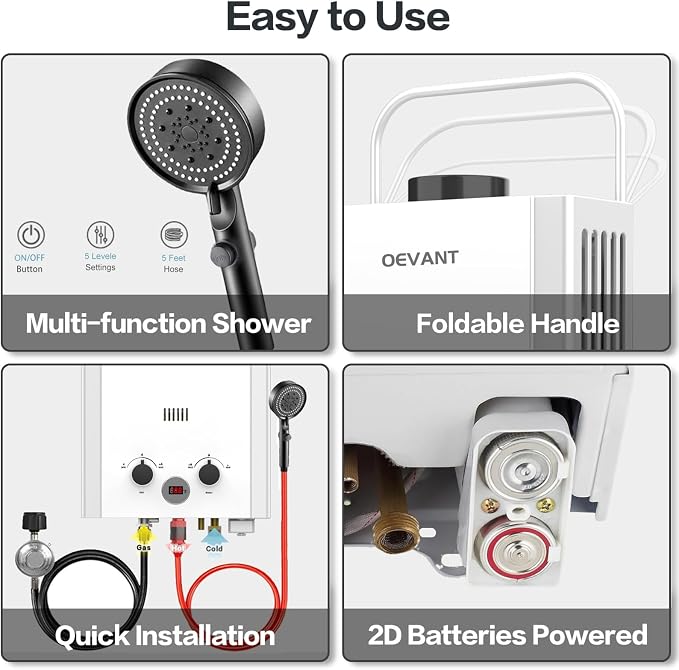 Propane Water Heater, 1.58GPM 6L Portable Tankless Water Heater - Image 4